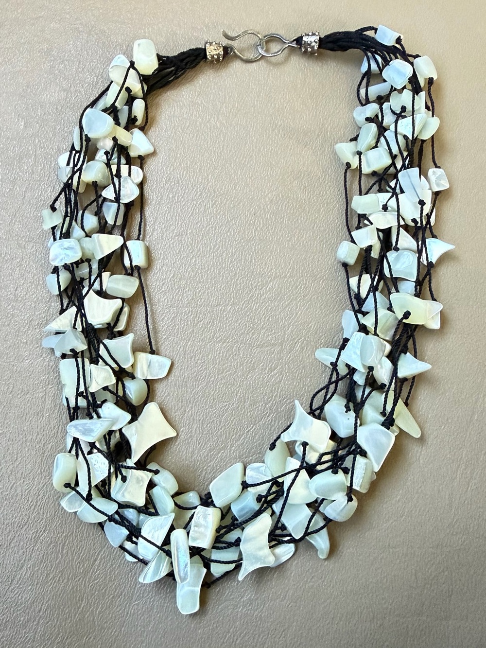 Vintage Lucas Lameth 925 Sterling Silver Multi Strand Mother Of Pearl Necklace